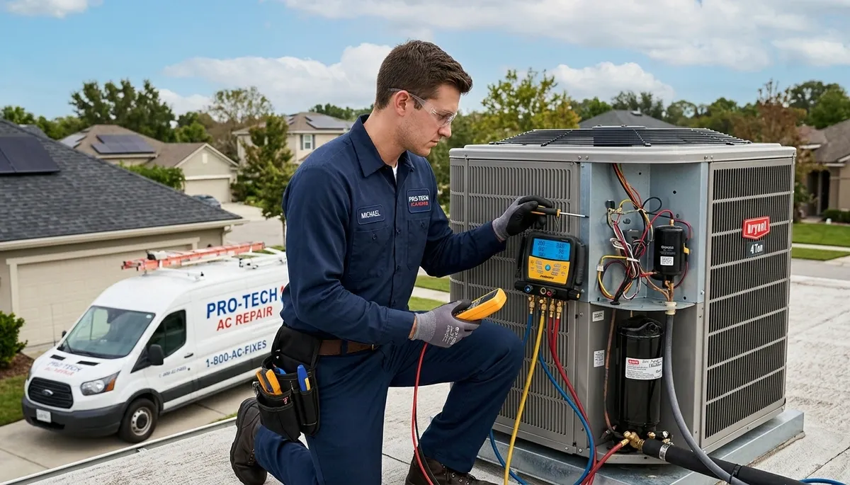 Technician performing AC repair in Aurora, CO for Five Star Cooling residential service